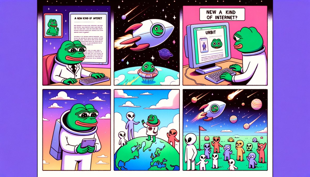 urbitguide's tweet photo. Pepe frog &amp; Urbit comics (by Dalle-3) https://t.co/RHanoU291e