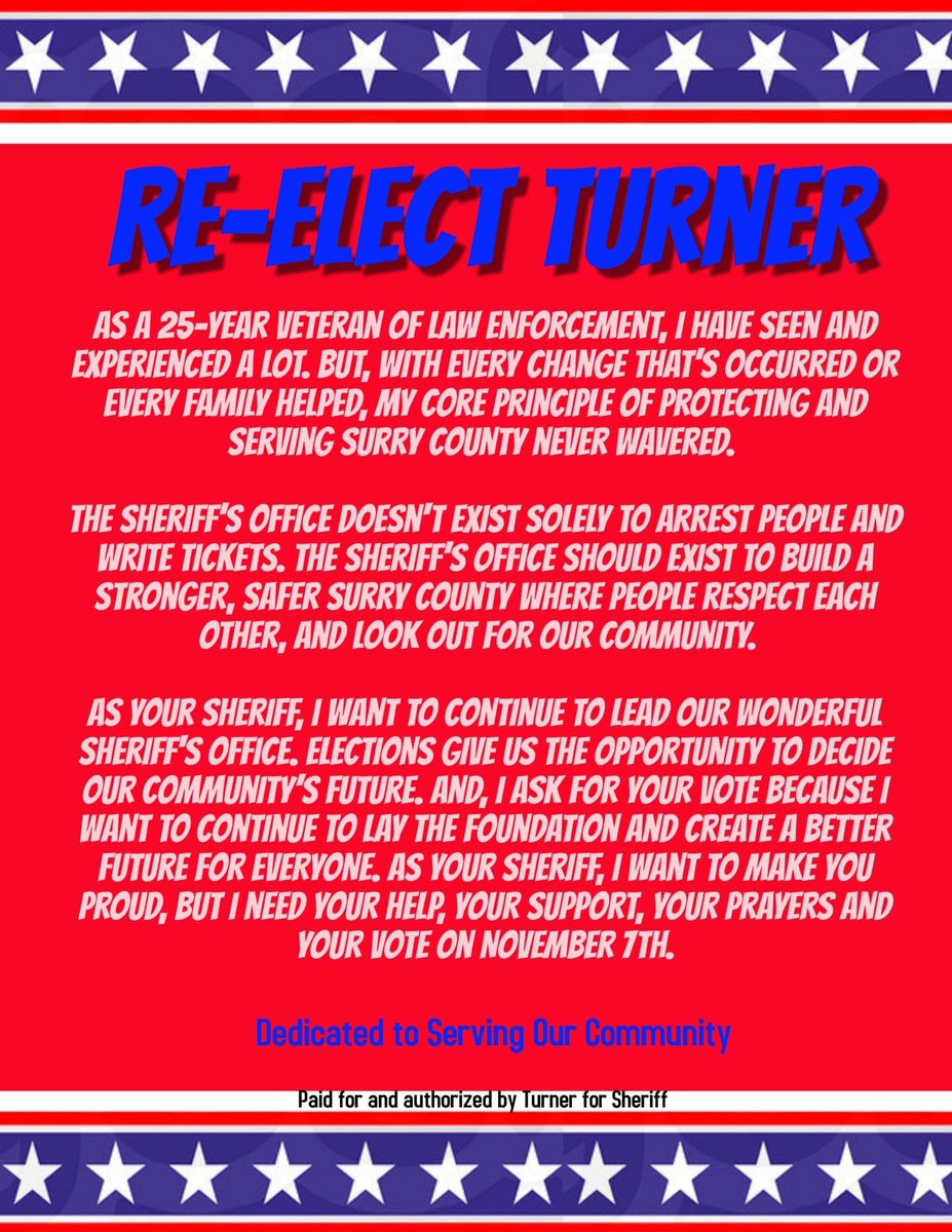 SheriffTurner's tweet photo. We have to recognize that there cannot be relationships within the community unless there is commitment, unless there is loyalty, unless there is love, patience, and persistence in making it strong. 

My team and I are commited to Surry, we ask for your commitment on November 7th https://t.co/htxK4DRMw8