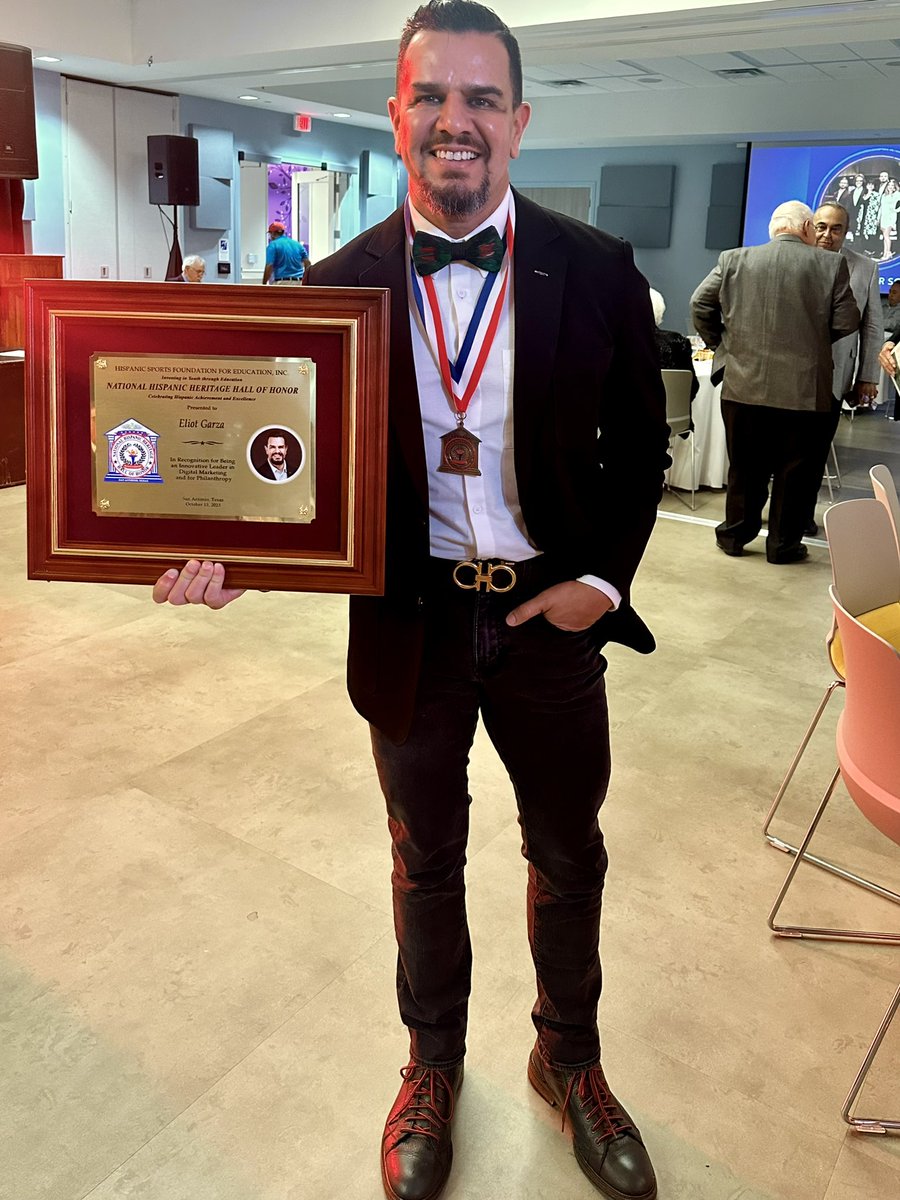 RealEliotGarza's tweet photo. Last night, I was truly humbled to receive an award from the Hispanic Heritage Hall of Honor gala in support of Hispanic Sports Foundation for Education, Inc. It is an immense privilege to be recognized, especially considering the challenges I have faced in restarting my career 7 years back today. This award serves as a reminder of the resilience and determination required to overcome obstacles and pursue one's passion. I am grateful for the support and opportunities that have come my way, and I am dedicated to continuing my journey of making a positive impact and preserving the rich history of our community. Thank you to the Hispanic Heritage Hall of Honor for this humbling recognition.