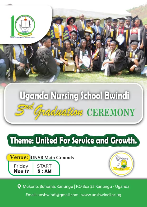 Uganda Nursing School Bwindi (@unsbwindi) on Twitter photo UNSB 3rd Graduation🎉
Save the dates: November 17, 2023 at Uganda Nursing School Bwindi
On this day, we shall be celebrating the 10 years of the nursing school and the 20 years of <a href="/Bwindihospital/">Bwindi Community Hospital</a>
#unsbwindiat10
#20yearsofbwindihospital
#unsbwindi UNSB 3rd Graduation🎉
Save the dates: November 17, 2023 at Uganda Nursing School Bwindi
On this day, we shall be celebrating the 10 years of the nursing school and the 20 years of <a href="/Bwindihospital/">Bwindi Community Hospital</a>
#unsbwindiat10
#20yearsofbwindihospital
#unsbwindi