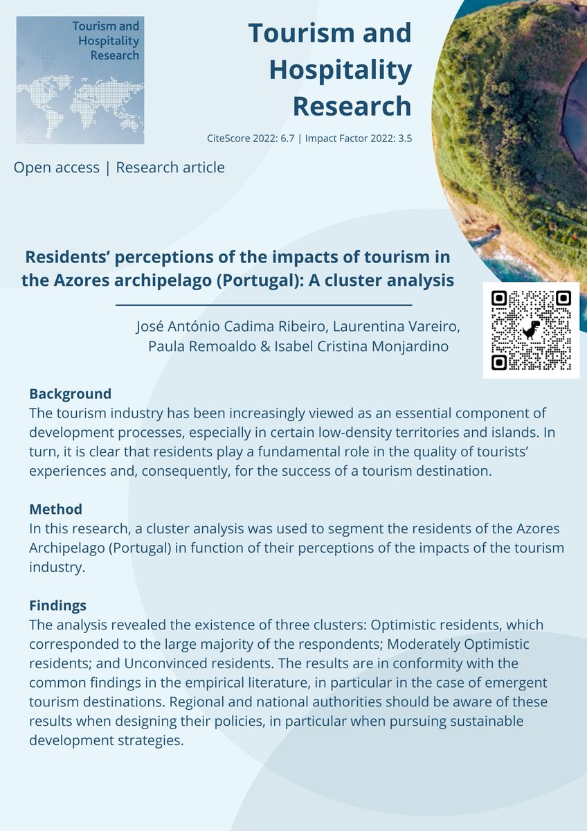 THRjournal's tweet photo. 🏝️ Uncover the Impacts of Tourism Through the Eyes of Residents 🌄🏠

👉 Read our Open Access article "Residents’ Perceptions of the Impacts of Tourism in the Azores Archipelago (Portugal): A Cluster Analysis"

➡️ Free access: https://t.co/lqQ1k0rts1 https://t.co/eG1REP86P1