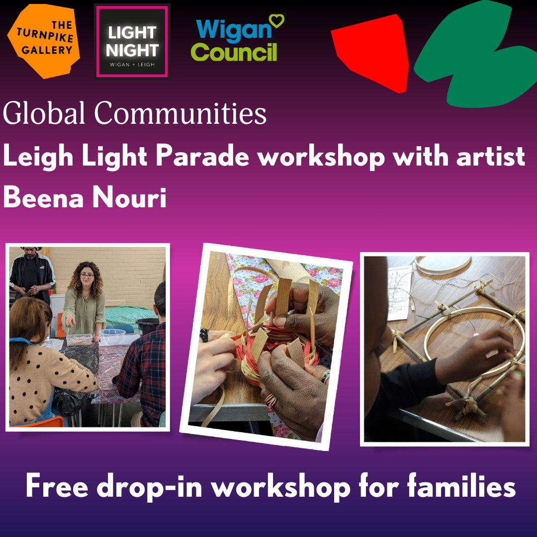 theturnpikegall's tweet photo. On 21st October, artist @BeenaNouri will be in the gallery from 11am-1pm with a free workshop for local global communities from Leigh. Come along and make a glowing creation &amp; sign up to walk in the Leigh Light Parade 2023!
For full details, please visit: https://t.co/zbkkGwXgDa https://t.co/bp2HWAMb64