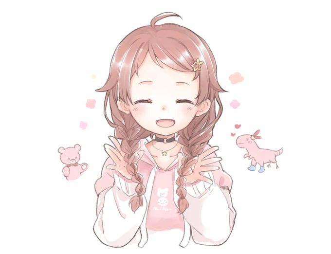 三つ編みとおでこがとてもかわいかった(๑╹ᆺ╹) ピンクでそらザウルスとおそろっち  #soraArt