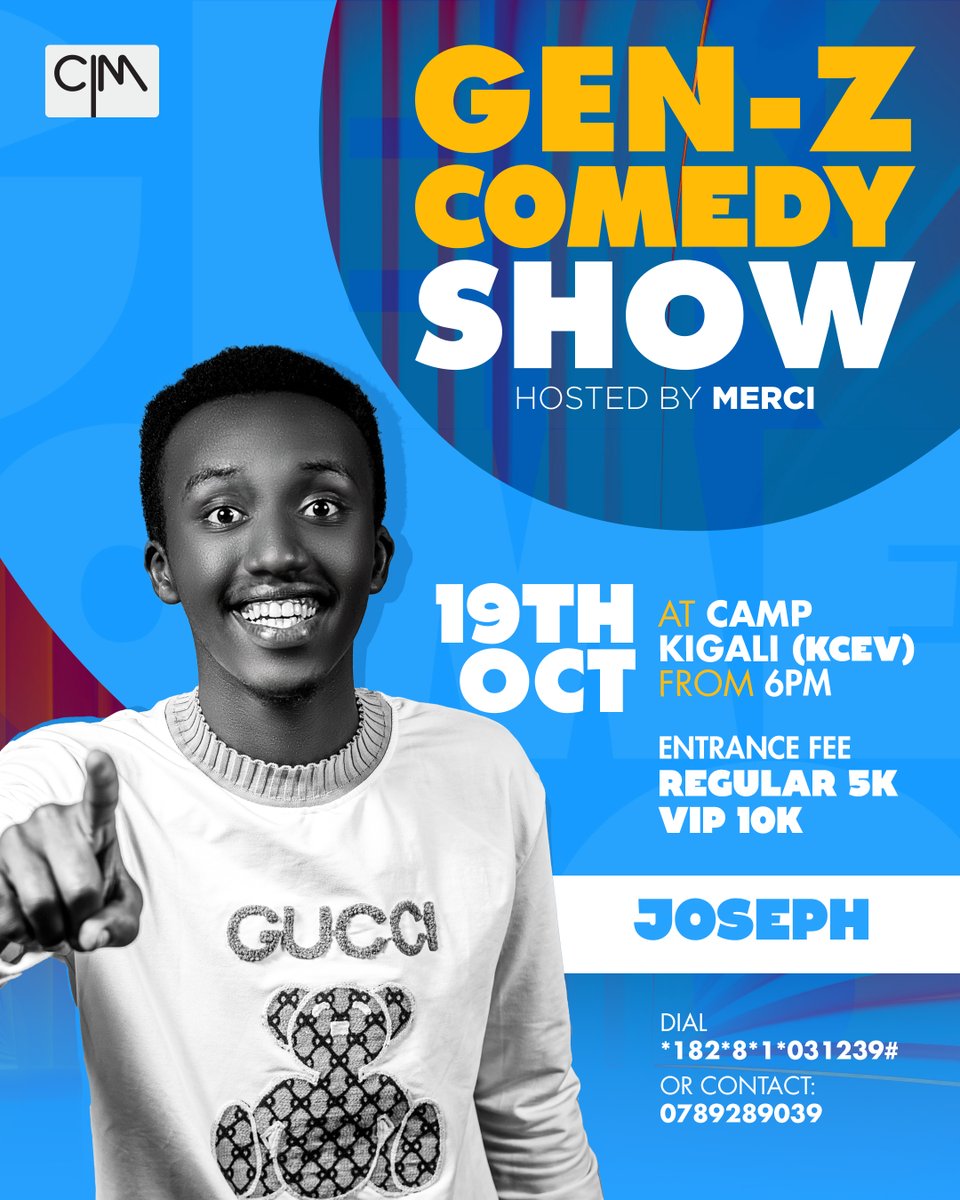 gen_zcomedyshow's tweet photo. Ladies and Gentlemen 
ISEKA RUSANGE #genzcomedyshow RIRAGARUTSE 
Taliki 19/10/2023    6 PM
CAMP KIGALI
#dontmissout #genzcomedyshow https://t.co/SaoKSxCgHx