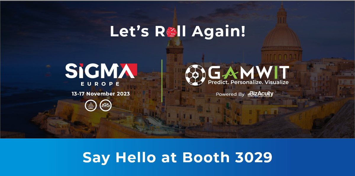 BizAcuity hits a Hattrick at SiGMA!

Catch up with our excellent team, ready to unveil the latest updates on GAMWIT and services, right at booth #3029.

Let's meet, greet, and explore more insights!
Schedule a Meeting : lnkd.in/gz3QYHsC

#Sigma2023 #GAMWIT #sigmamalta