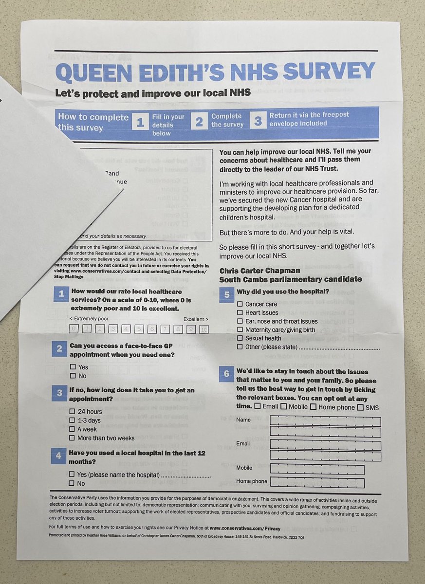 Even worse than pretend newspapers, look at THIS party political bollocks that's just come through the door, personally addressed. Literally pretending to be the NHS, in an attempt to gather data.