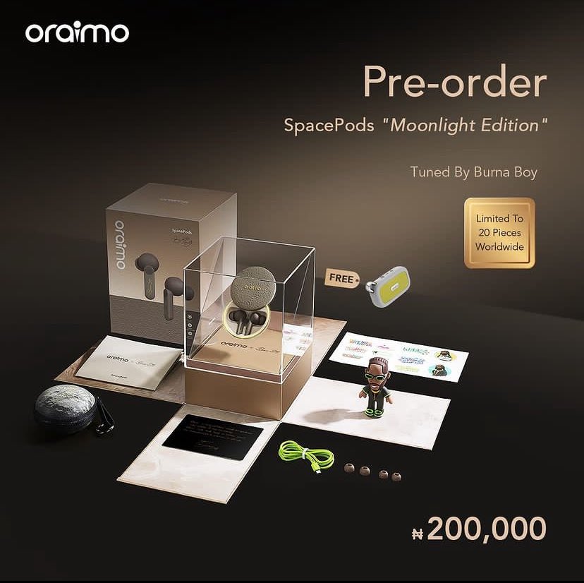 oraimomate's tweet photo. This not just a listening device, it's a work of art handcrafted for a chosen few. 

Experience a whole new dimension with the SpacePods “Moonlight Edition”.
 
Are you ready to explore?  

Pre-Order link in bio💚. Let's GO!
#oraimoExploring #oraimoBurnaSpacePods #oraimoSpacePods https://t.co/UZcg6dvUuM