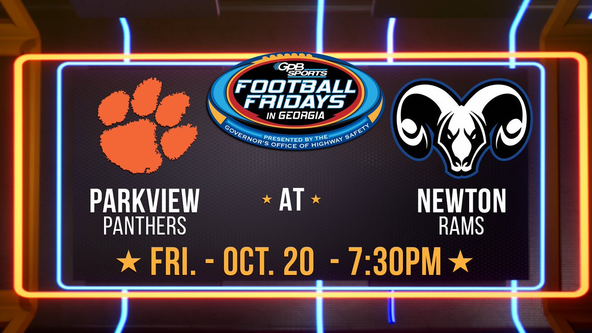 GPB Sports (@gpbsports) on Twitter photo Football Fridays in Georgia Game of the Week 🏈: Join us live from Homer Sharp Stadium for the <a href="/ParkviewFB/">Parkview Football</a> vs. <a href="/AthleticsNewton/">NHS Rams Athletics</a> game! Matchup Details: bit.ly/48Tr63q Football Fridays in Georgia Game of the Week 🏈: Join us live from Homer Sharp Stadium for the <a href="/ParkviewFB/">Parkview Football</a> vs. <a href="/AthleticsNewton/">NHS Rams Athletics</a> game! Matchup Details: bit.ly/48Tr63q