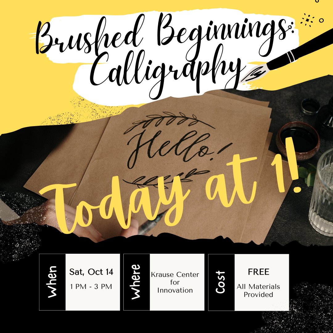 krausecenter's tweet photo. It's the 14th! Come to relax, or bring a friend and enjoy an afternoon learning the beautiful art of calligraphy.
#KCITogether #CalligraphyClass #TeacherTime https://t.co/5TPo8wCKp0