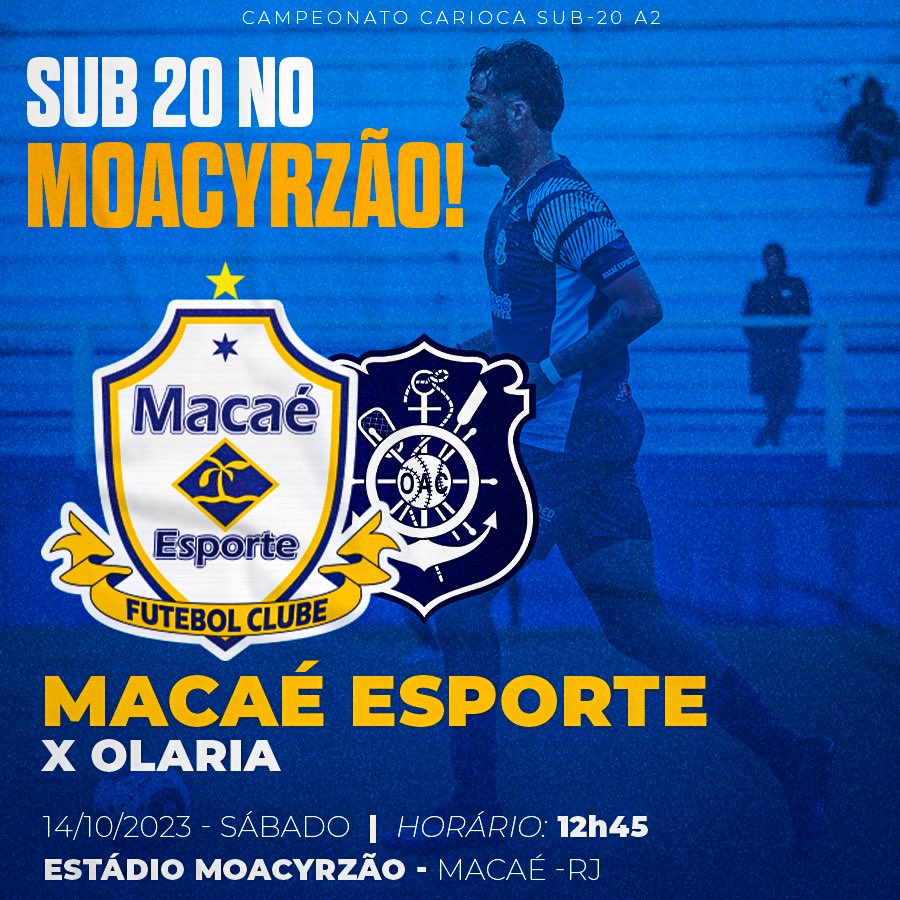 Macaeesporte's tweet photo. ⚽️ Neste sábado a bola rola também para o nosso sub-20!

12h45 o Leão vai a campo contra a equipe do Olaria, partida válida pelo Caricão A2 Sub-20.

Vamos Macaé! ⚪️🔵🦁 https://t.co/dZ229xvezb