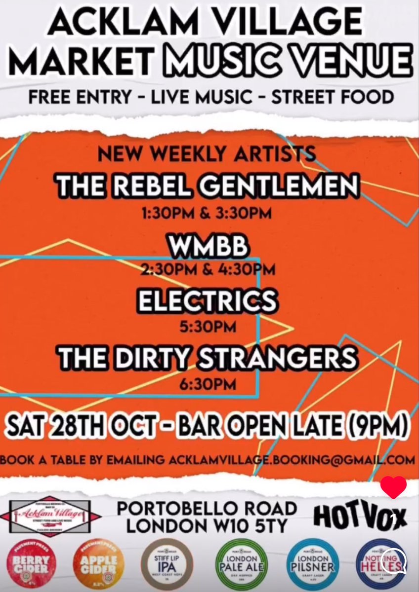 The Rebel Gentlemen make their London debut on Saturday 28th October @ 1:30pm & 3:30pm at Acklam Village Market  Music Venue, Portobello Road, W10 5TY. # Free entry: live music & street food  🎤🎸🥁🎹🌮 #therebelgentlemen #indieblues #livemusic #acklamvillagemarket #streetfood