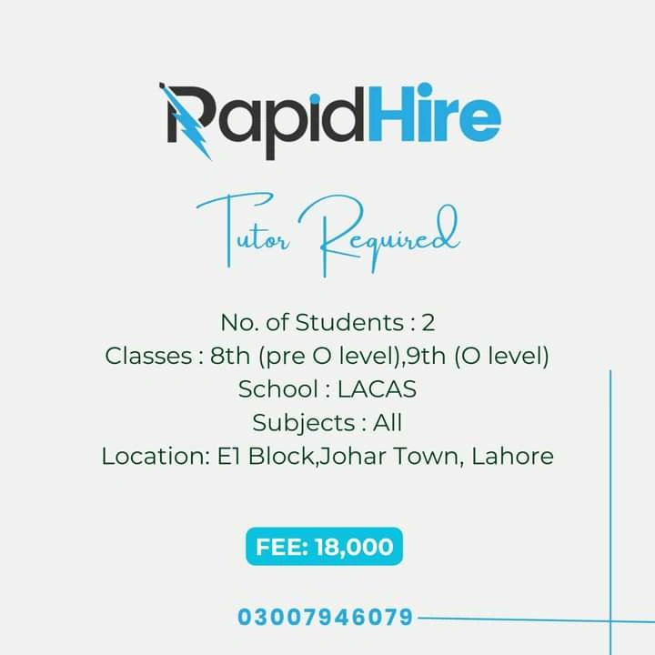 #RapidHire #RapidHireCompany #tutoring  #Education #LahoreJobs #JoinOurTeam #Hiring #hiringnow #lahore