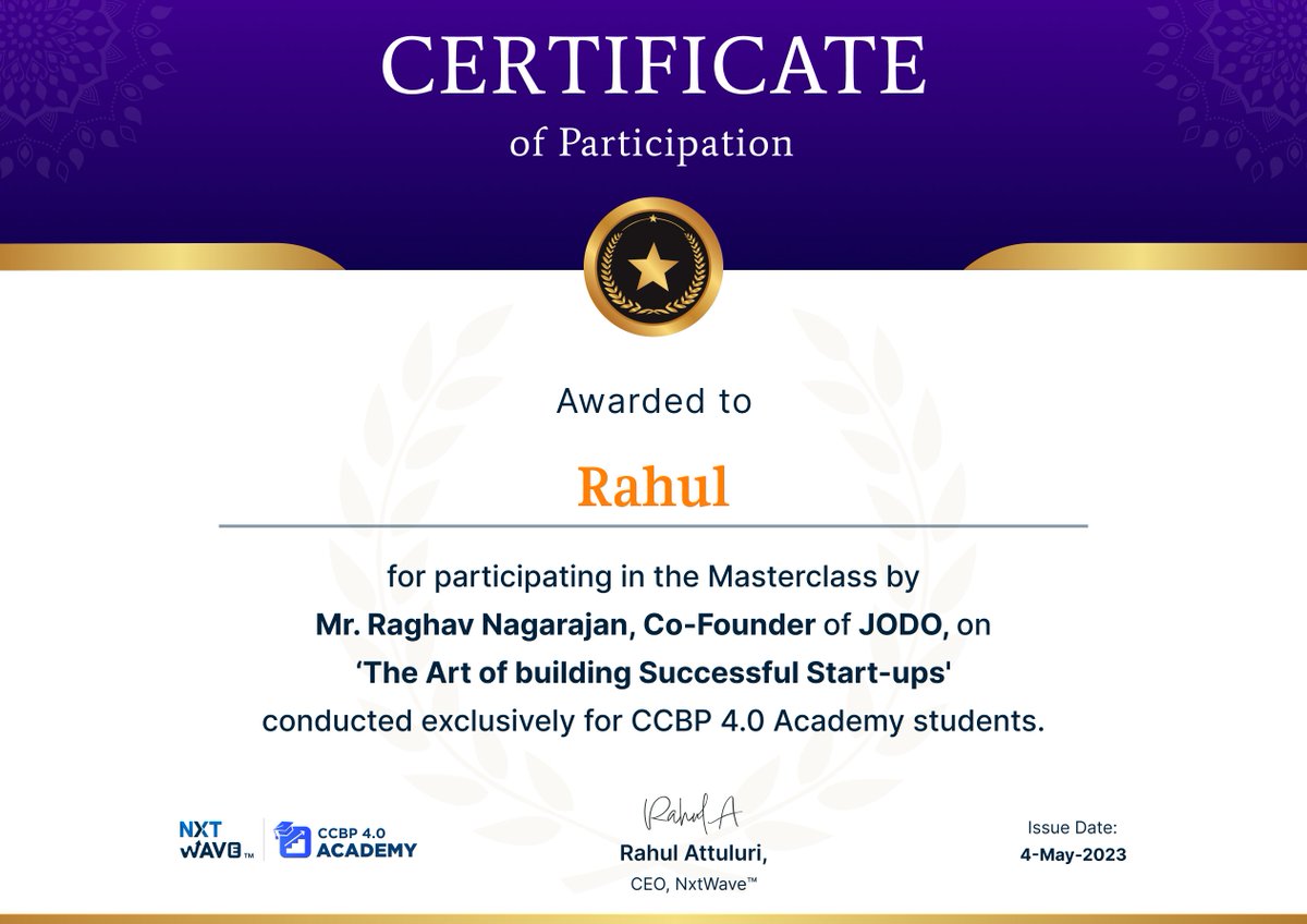 krRahul2003's tweet image. &quot;Empowered and inspired after attending a masterclass by the brilliant Mr. Raghav Nagarajan on &apos;The Art of Building Successful Start-ups.&apos; 🚀 Grateful for the invaluable insights and ready to turn dreams into reality! #StartUpSuccess #MasterclassMagic ✨&quot;