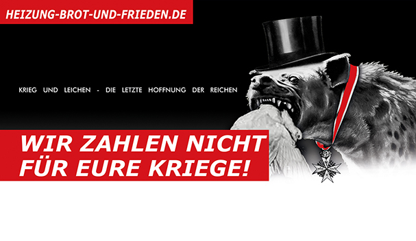 WIR ZAHLEN NICHT FÜR EURE KRIEGE!

Deshalb demonstrieren wir am 25. November 2023
Nein zu allen Kriegen
den Rüstungswahnsinn stoppen
die Zukunft friedlich
und gerecht gestalten
13.00 Uhr, Berlin, Brandenburger Tor