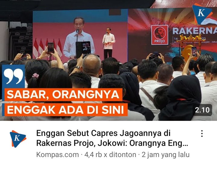 Waktu Rakernas V Projo di Megelang saat Ganjar Pranowo hadir, Jokowi bilang Ojo Kesusu meskipun calonnya hadir disini..

Di Rakernas VI Projo hari ini Ganjar tidak hadir, Jokowi bilang Ojo Kesusu calonnya tidak hadir disini..

Akhirnya malah Tegak Lurus Prabowo 😁