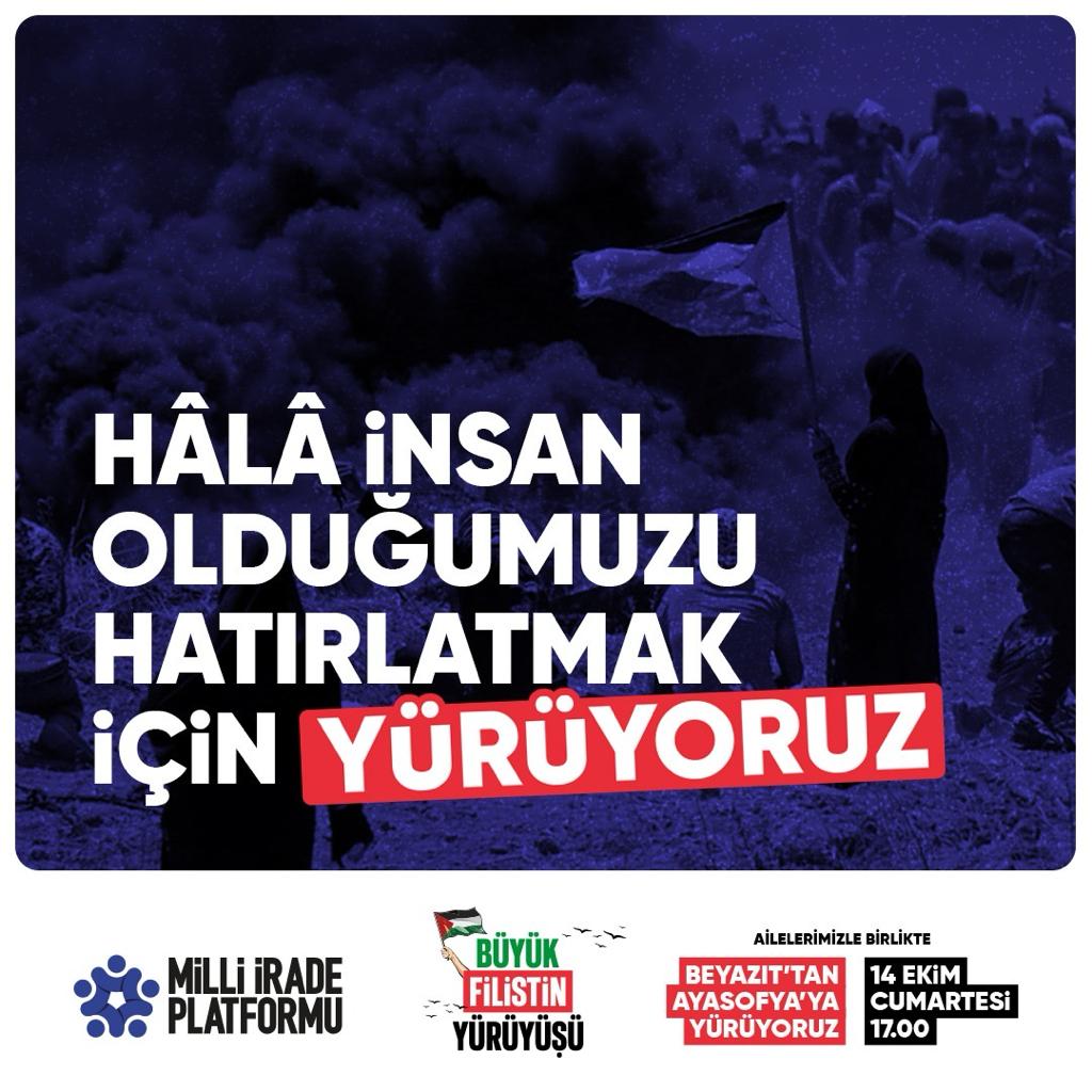 Hâlâ insan olduğumuzu hatırlatmak için yürüyoruz!

📍 BÜYÜK FİLİSTİN YÜRÜYÜŞÜ

🗓 14 Ekim Cumartesi
🕔17:00

#AksaTufanı
#BüyükFilistinYürüyüşü
#ÖzgürKudüs