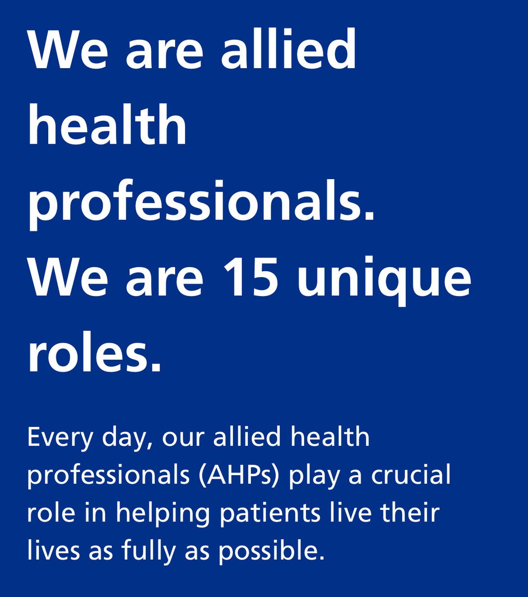 I am an Allied Health Professional, one of 15 unique roles. Mine is #Physiotherapy. Want to work with people & help them live their lives as fully as possible? I bet there’s a fit for you. Find out more here healthcareers.nhs.uk/we-are-the-nhs… #AHPsDay2023 #CNWLAHPs @CNWLNHS