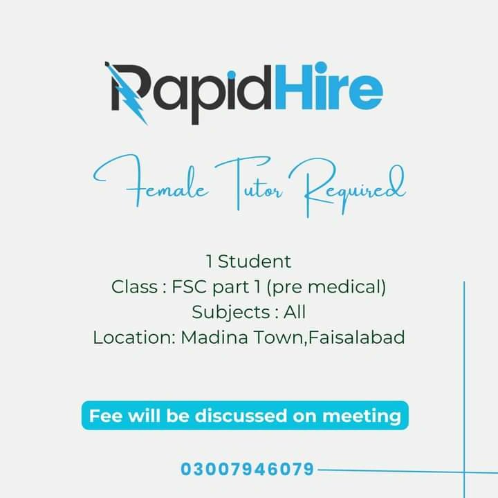 #RapidHire #RapidHireCompany #tutoring  #Education #LahoreJobs #JoinOurTeam #Hiring #hiringnow #Faisalabad