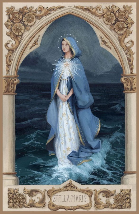 Aquinas_Quotes's tweet photo. It is right that her name is Mary, which means star of the sea (stella maris), because just as sailors are guided by a star to port, so too Christians are guided by Mary to glory. https://t.co/Wjggtdciu7