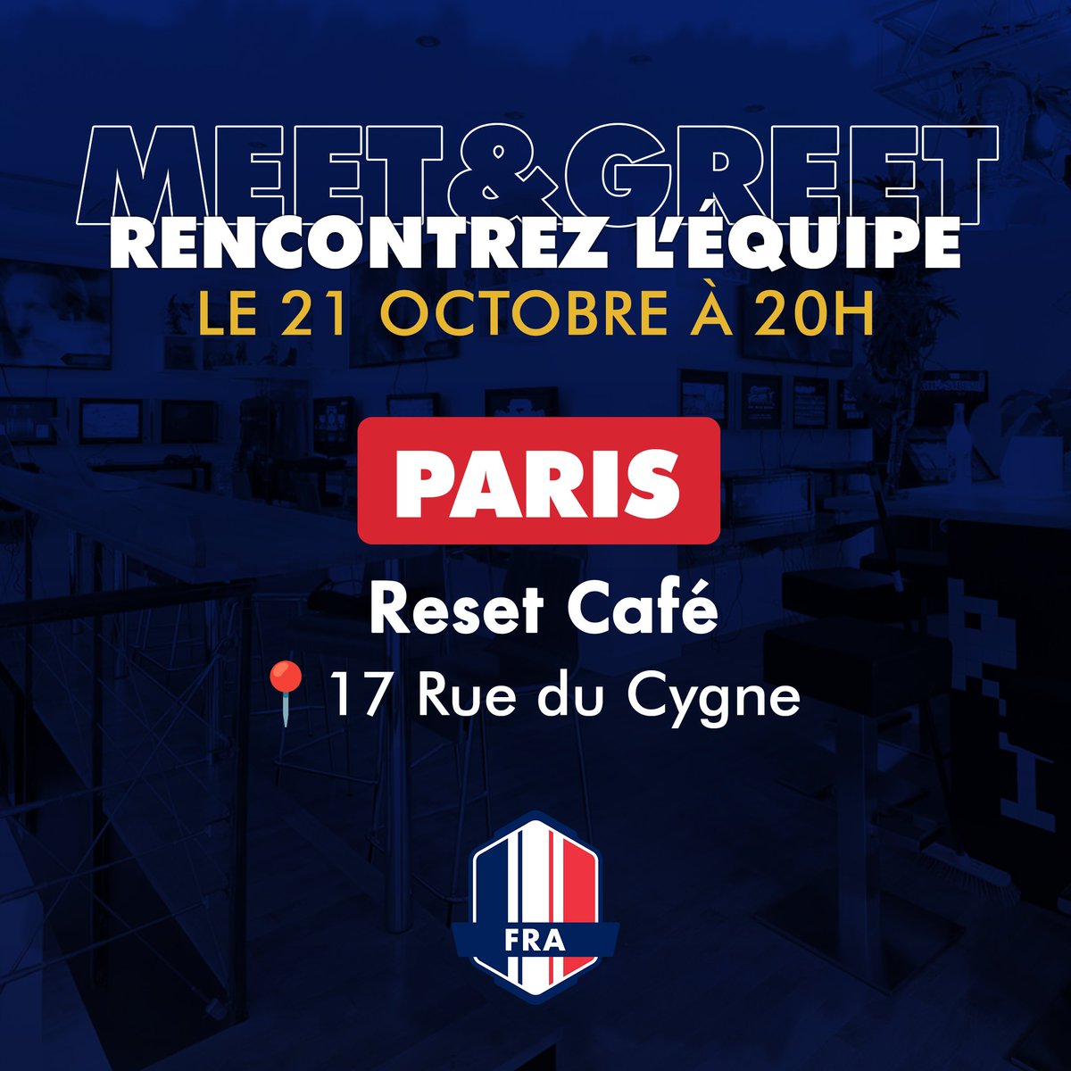 avecle6's tweet photo. On est ravis de pouvoir vous accueillir au @LeResetBar samedi prochain pour rencontrer l'Equipe de France ! ✌️

L'équipe sera au complet et a déjà hâte de vous voir !

🗓️ RDV le 21 octobre à 20h !

🔗 Inscription gratuite (places limitées) : https://t.co/ABt1nhNhjX

#avecle6 🇫🇷 https://t.co/APJdeV0tw1