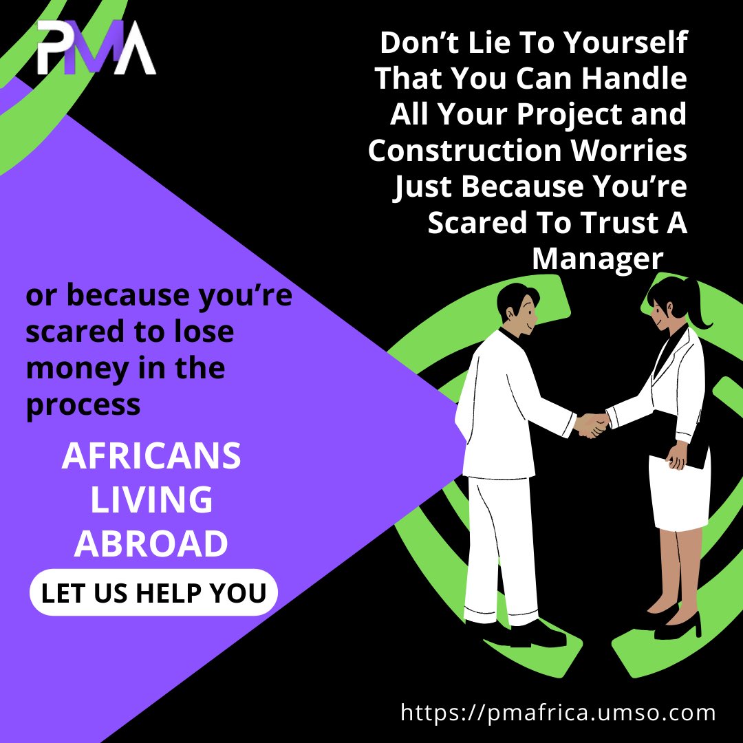 Empower your project with trust. Don't let fear hold you back. We've got your back, fellow Africans abroad. Relax and let us handle your project and construction worries. Then, pay after we've made it hassle-free for you. 🌍💼 #ProjectManagementAfrica
#ProjectRelief