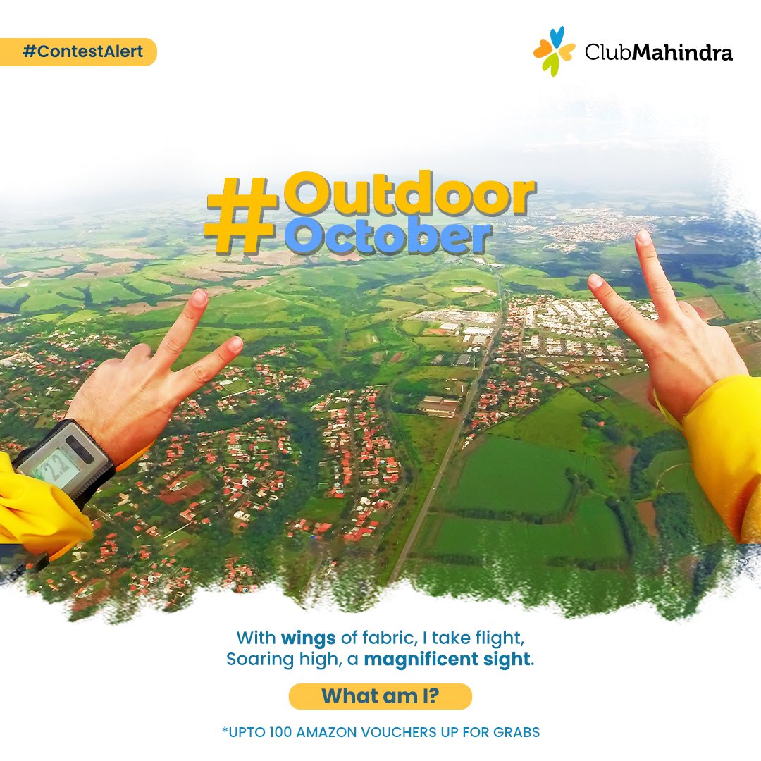 #ContestAlert​
Participate in all #ClubMOutdoorOctober contest posts &amp; win.​

​Steps
1) Commenting using #ClubMOutdoorOctober &amp; 
<a href="/clubmahindra/">Club Mahindra</a>
 is mandatory​​.

2) Participate in all 9 contest posts

Winners get *Amazon vouchers worth INR 500 each.​​

​LAST DATE:31st October'23