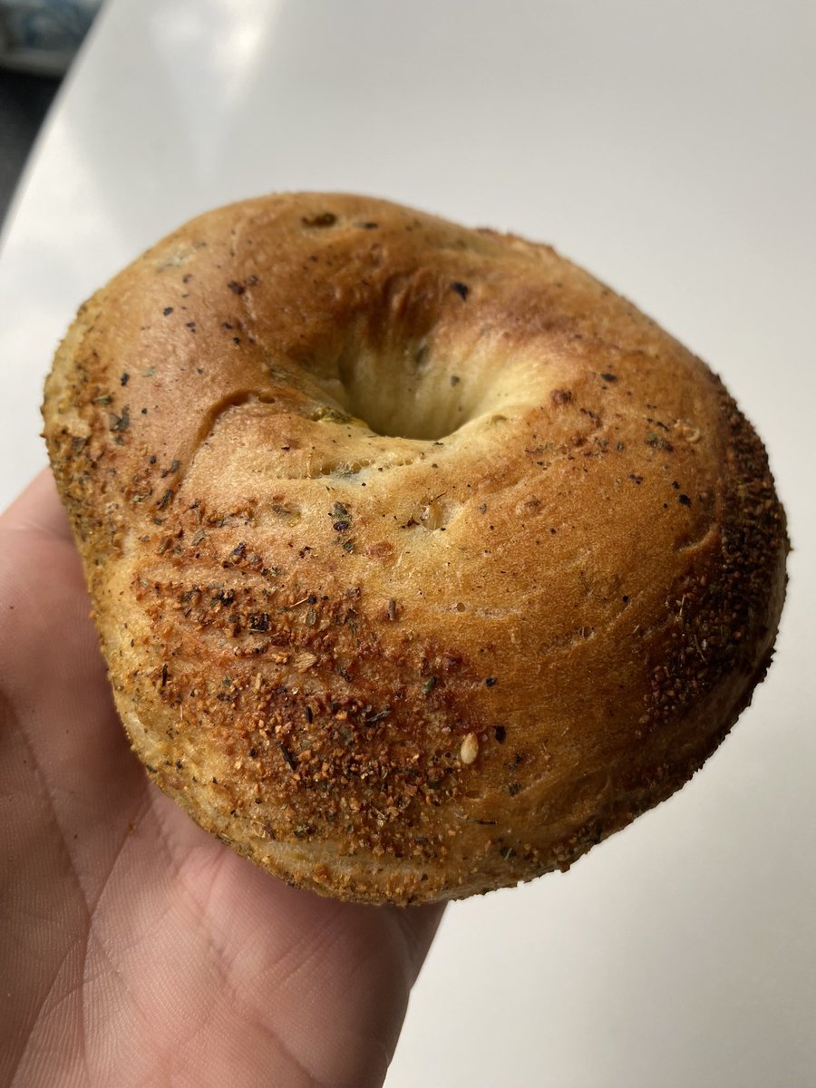 Amazing NY style Jalapeño bagel from <a href="/dizzsbagel/">Dizz's Bagel & Deli</a> in Pointe-Claire village (they do Montreal style too of course). I no longer need to make the trek to Fairmount or St-Viateur here in Montreal! 😋😋🤤