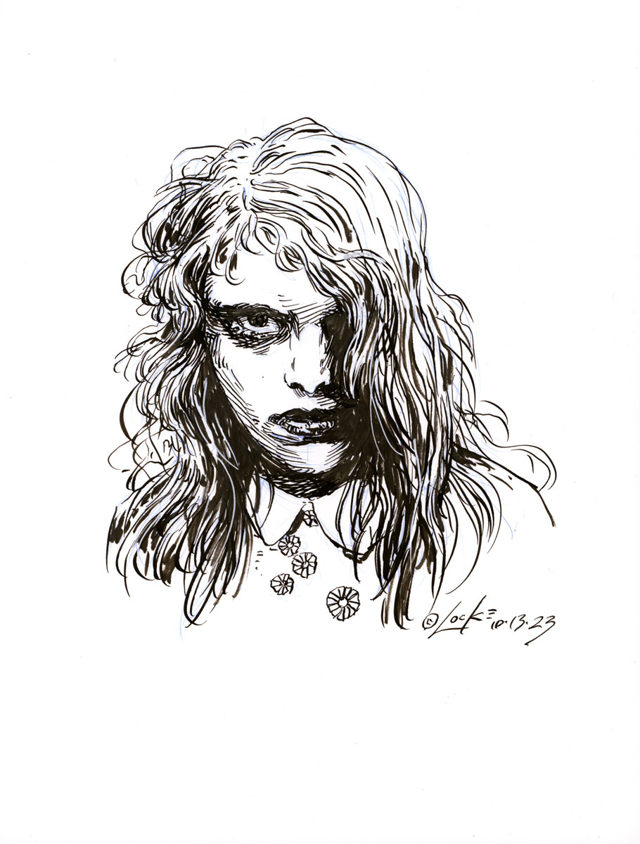 Kyra Schon in Night of the Living Dead. 
A huge thank you to George A. Romero for creating the modern Zombie!
.
.
.
#inktober #inktober2023 #zombie #nightofthelivingdead #georgearomero #horror #halloween #originalart