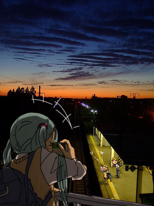 写真に落書きした過去絵。ミクリンレン。（写真は下地鶏さん撮影）