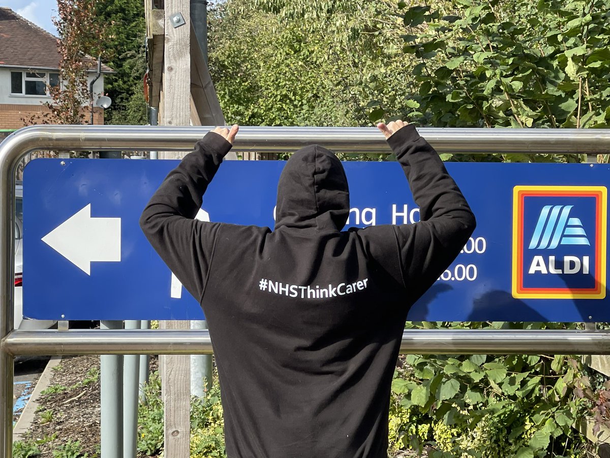 @DTcabinetmaker and I have managed to obtain two of these rather large hoodies! We’re now on a mission to get them out about to as many places as we can. Not too far today - just food shopping in Loughborough! Over to you Dave #THINKcarer #doilooklikeicare