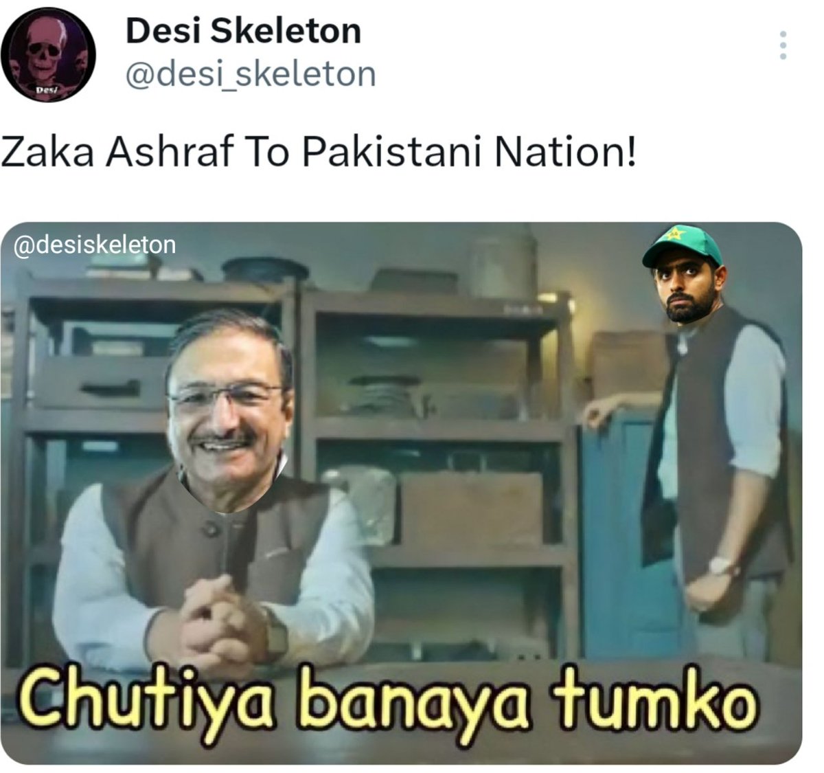 desi_skeleton's tweet photo. Kysa lga phr?

#PakVsInd2023 #fixed #WorldCup2023 https://t.co/r6bhGS2kFH
