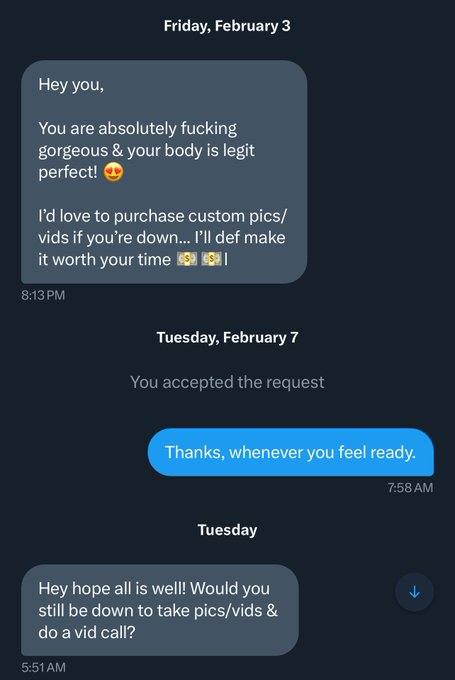 I think some people messaged me just to get off.   Don&rsquo;t message if you&rsquo;re not serious about getting