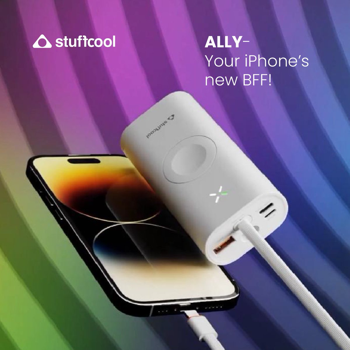 Stuffcool's tweet image. Never be left powerless with Ally. This 2-in-1 charger lets you power up your iPhone and Apple Watch simultaneously wherever you roam.

Get yours here: rb.gy/o0hrl

#stuffcool #stuffcoolaccessories #wirelesscharger #fastcharging #fastestcharging #quickcharging