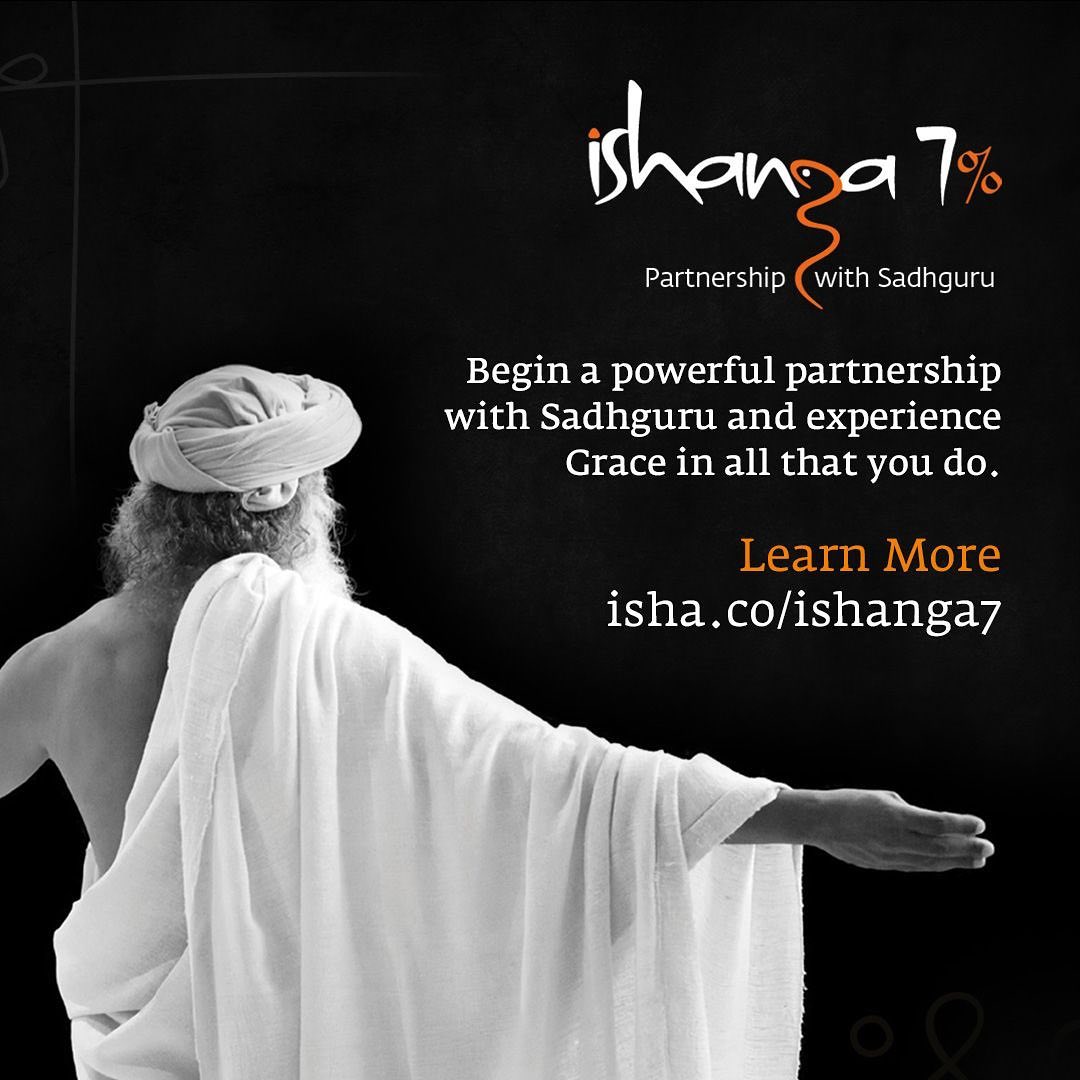 ishafoundation's tweet photo. Ishanga 7% is a profound possibility to become more receptive to Grace and experience another dimension of energy functioning in your life every moment. By partnering with Sadhguru, you nourish the life within you and become a part of his initiatives aimed at raising human consciousness.

Learn more: https://t.co/bgxyAEegyL