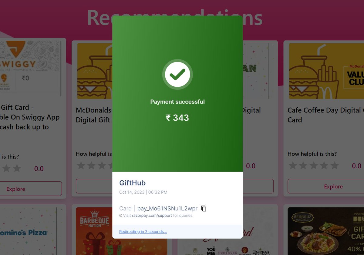 Payments Integration Done ☑ on GiftHub 🎁 project, don't know how much it is secured by Razorpay !  

Thanks to one and only backend dev in our team
@Kartik28980014

#frontend #developer #hiring #reactjs #vite #payment #paymentsintegration #openforopp