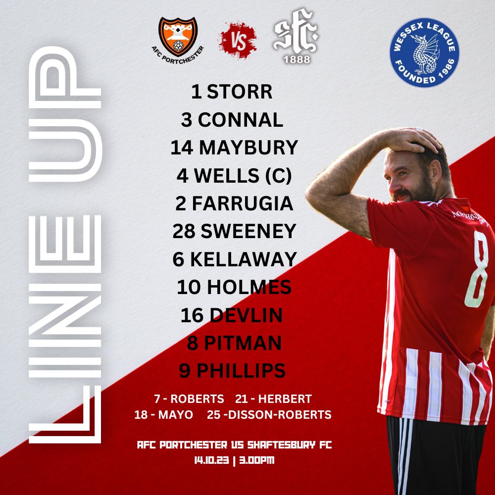 SFC1888's tweet photo. 🚨Rockies Line Up🚨

🆚@AFCPortchester  in the @WessexLeague 

A few changes to the Rockies starting XI today. 

Maybury, Ferrugia and Phillips all start, and a Rockies debut for Storr 🪨

#letsgoRockies 🔴⚪️

#UpTheRockies #wessexleague #sfc @WessexLeague @swsportsnews @non_league_chat