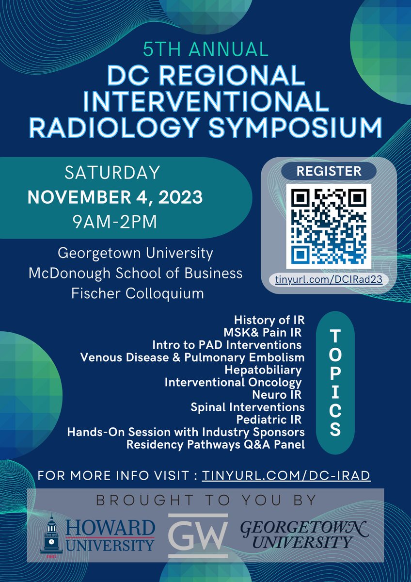 We can’t wait for the 5th annual DC IR symposium on Saturday November 4th! We have an amazing lineup of speakers and lots of opportunity for hands on simulation. Register at the link below or on our website, tinyurl.com/dc-irad! #DCIRS2023