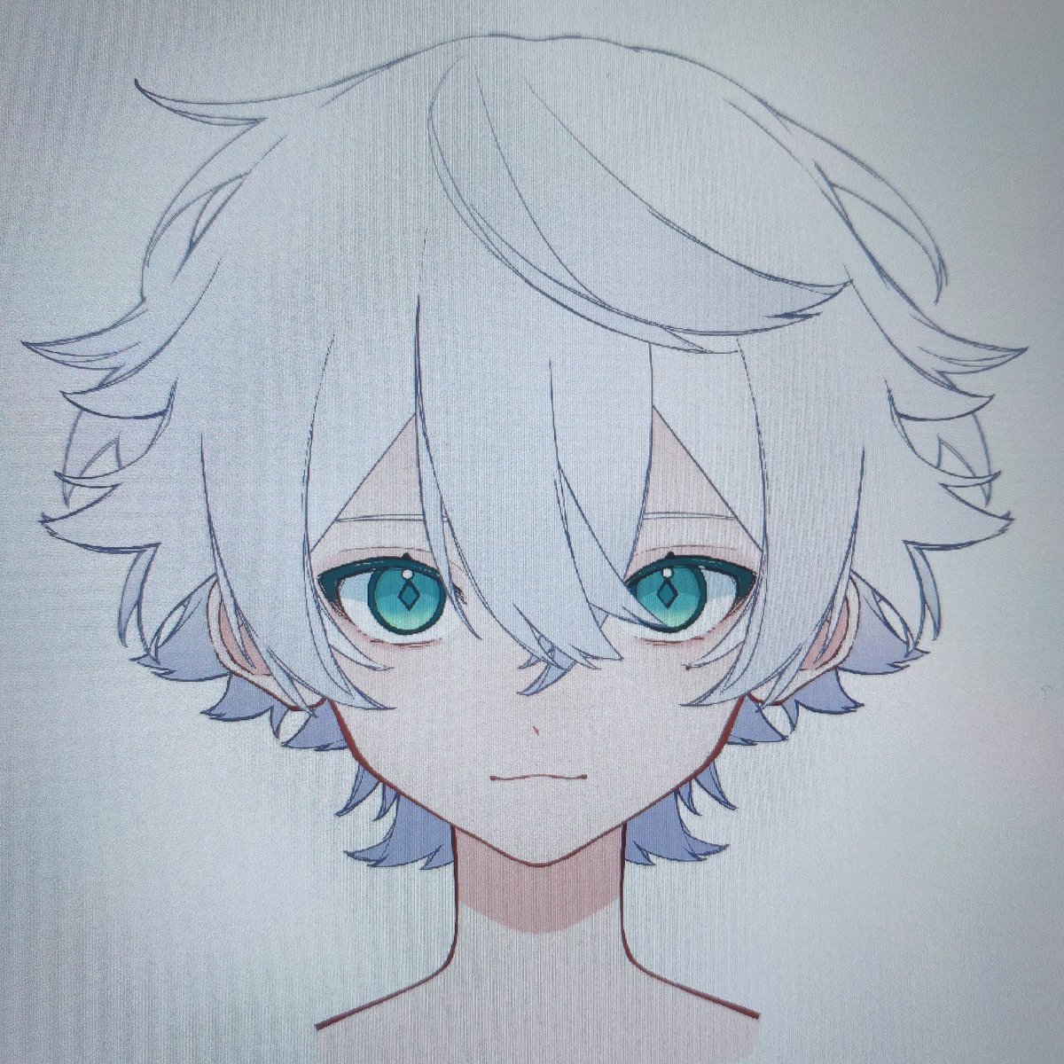 1boy male focus solo white hair looking at viewer portrait hair between eyes  illustration images