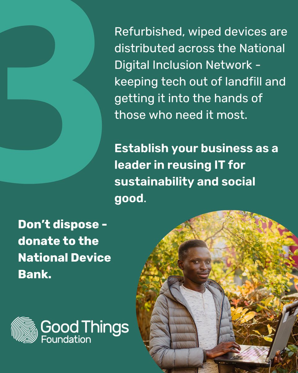 It's #ewasteday! ♻️🌍  

It's easy (and free!) to donate devices to the National Device Bank - keeping corporate e-waste out of landfill and getting devices into the hands of people in need.

Check out the process below and contact us to get started 👉 bit.ly/3RZJuld