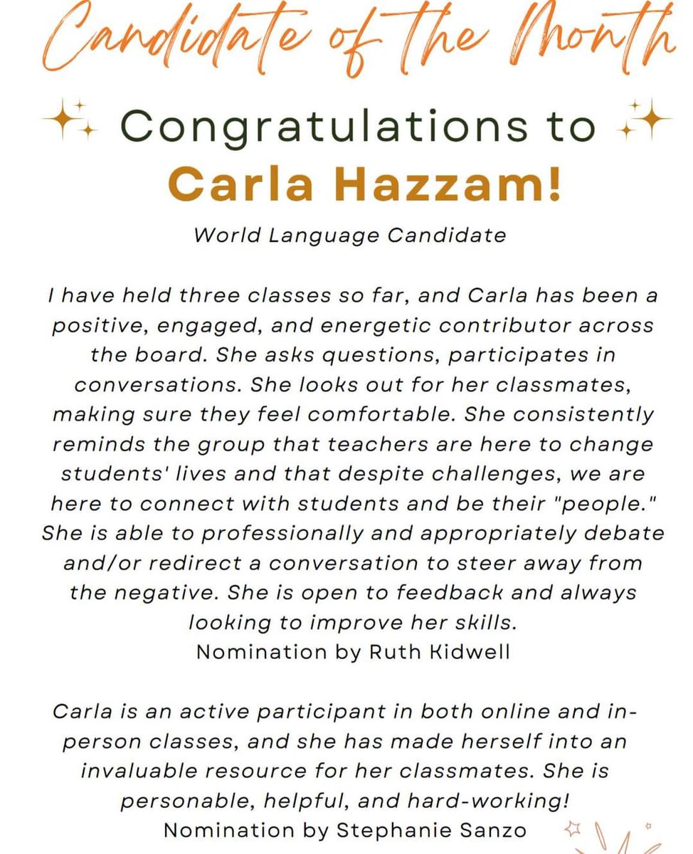 I am so happy and honored to be recognized by my teachers ❤️❤️❤️
#ARC #student #studentteacher #Educator #education #candidateofthemonth #CT #worldlanguage