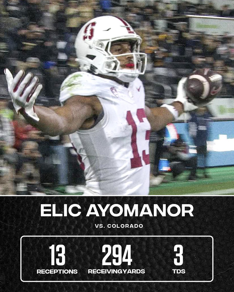 FootballCanada's tweet image. Canadian Receiver Elic Ayomanor from Medicine Hat , Alberta with a Historic Statline in a Historic 29-0 comeback and with a Historic finish in double overtime.
Final score 46-43 for Stanford over Colorado. What a performance!