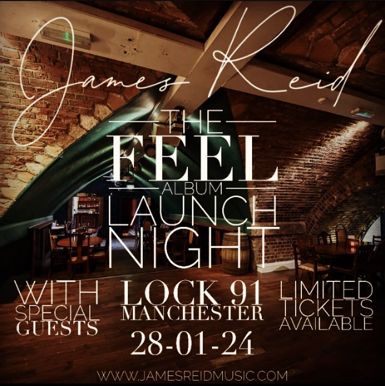 🚨BIGNEWS🚨after a discussion with the venue we have a new date for the album launch night in Manchester 28th of Jan 2024 tickets will be available soon only a limited number as this is an intimate gig don’t miss out #launchnight #feelalbum #awardwinning #debutalbum #jamesreid