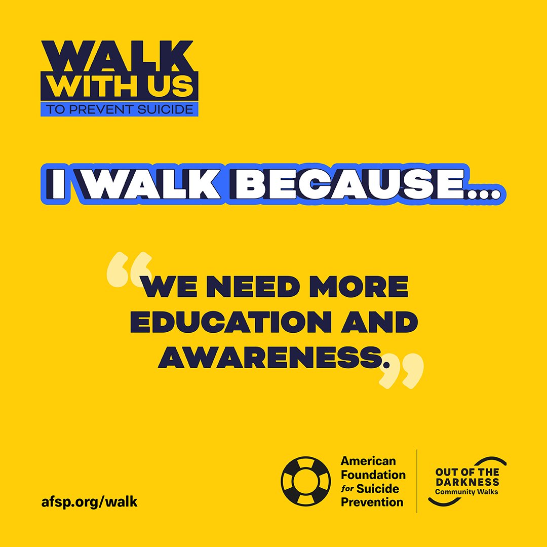 We walk because knowledge is the first step toward empathy, and empathy is an important step toward healing from suicide loss. Let's educate ourselves on mental health and raise awareness about suicide prevention. 💛

Join us at a Community Walk near you: afsp.org/walk