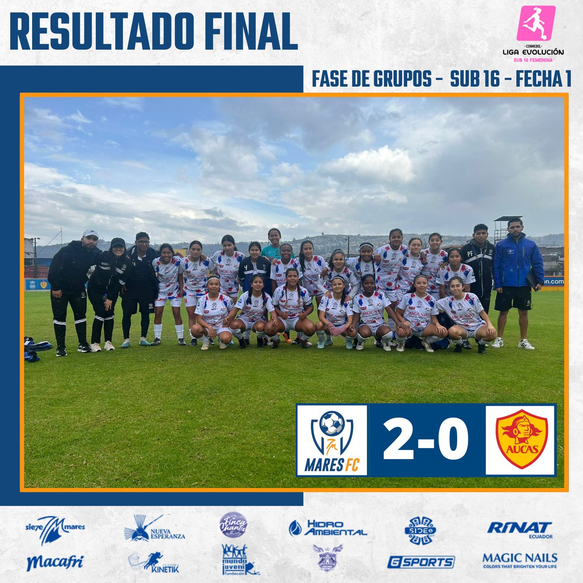 🚨 RESULTADO FINAL

💪⚽ Nuestra categoría sub-16 debuta con una victoria en la CONMEBOL.

#7MaresFC 2 - 0 #Aucas

⚽ Yudenka Egas 
⚽ Mayerli Huaraca
.
.
.
#VamosGuerrerasdelMar
#7MaresFC
#FutbolFemenino