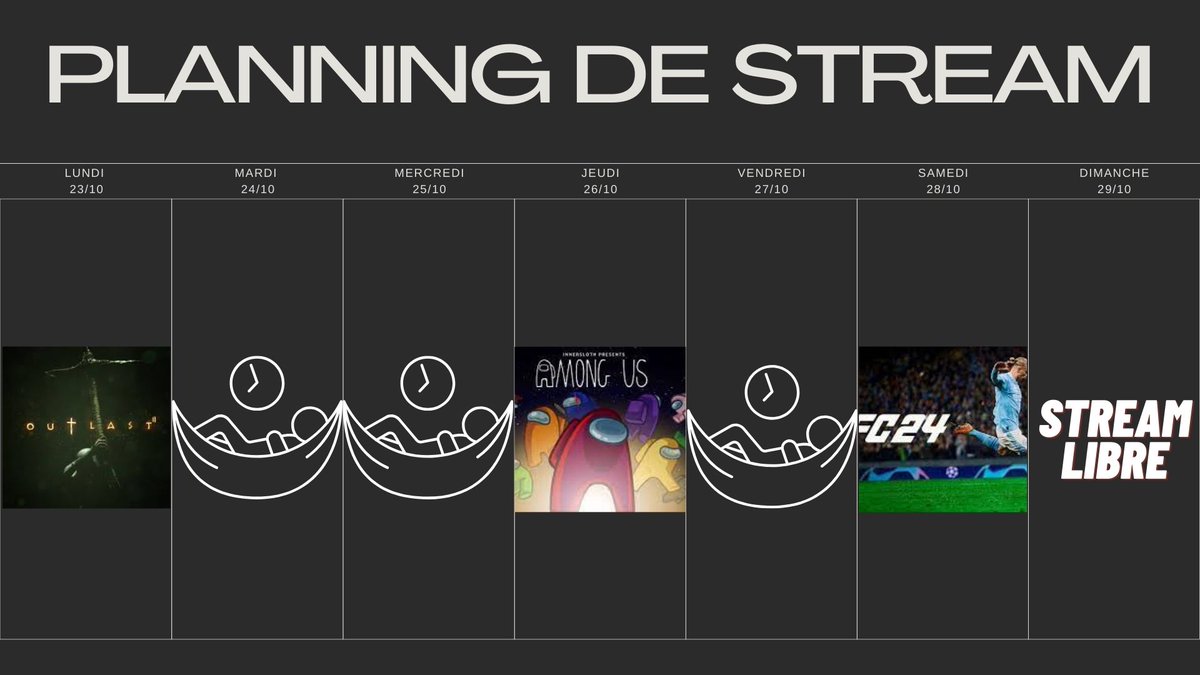 Dannyro_LeVrai's tweet photo. Salut ! Voici le planning de live de la semaine prochaine, ça va être une semaine Fraise Framboise Myrtille😂 Vous allez bien déguster. 😁😉
#youtubeur #youtube #streamer #twitch #nouveaustreamer #outlast2 #FC24 #amongus #Streamlibre #ref #streamerfrançais https://t.co/ZY9j0cVWhW
