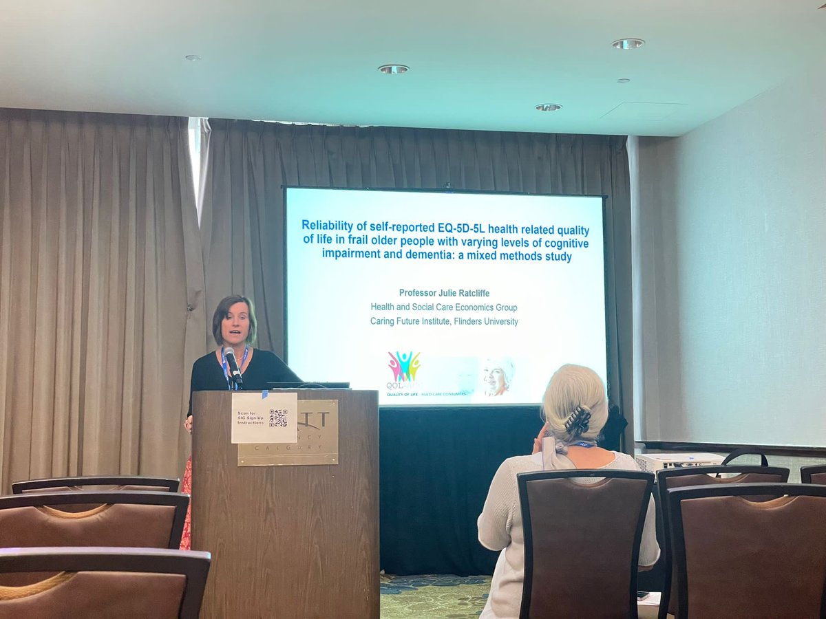 The phenomenal @JulieRatcliff19 presenting at #ISOQOL the findings of an important study in the older adult population with some form of cognitive impairment investigating the reliability of self-reported HRQoL using the EQ-5D-5L 👏🏼👏🏼