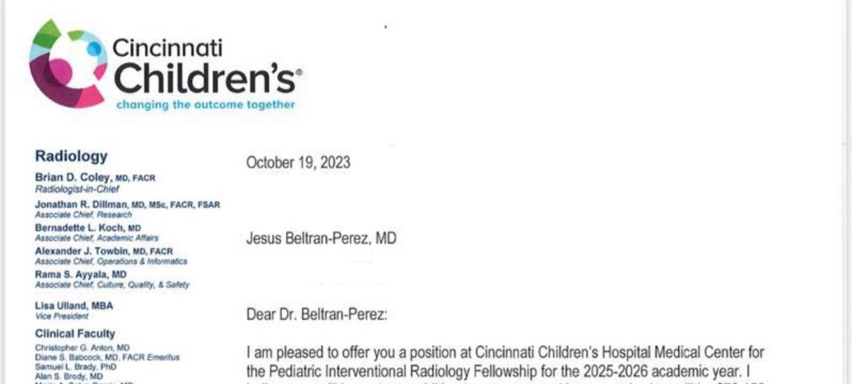 Incoming Pediatric Interventional Radiology Fellow at <a href="/CincyChildrens/">Cincinnati Children's</a> 25-26, top 1 in the nation #honored #thrilled