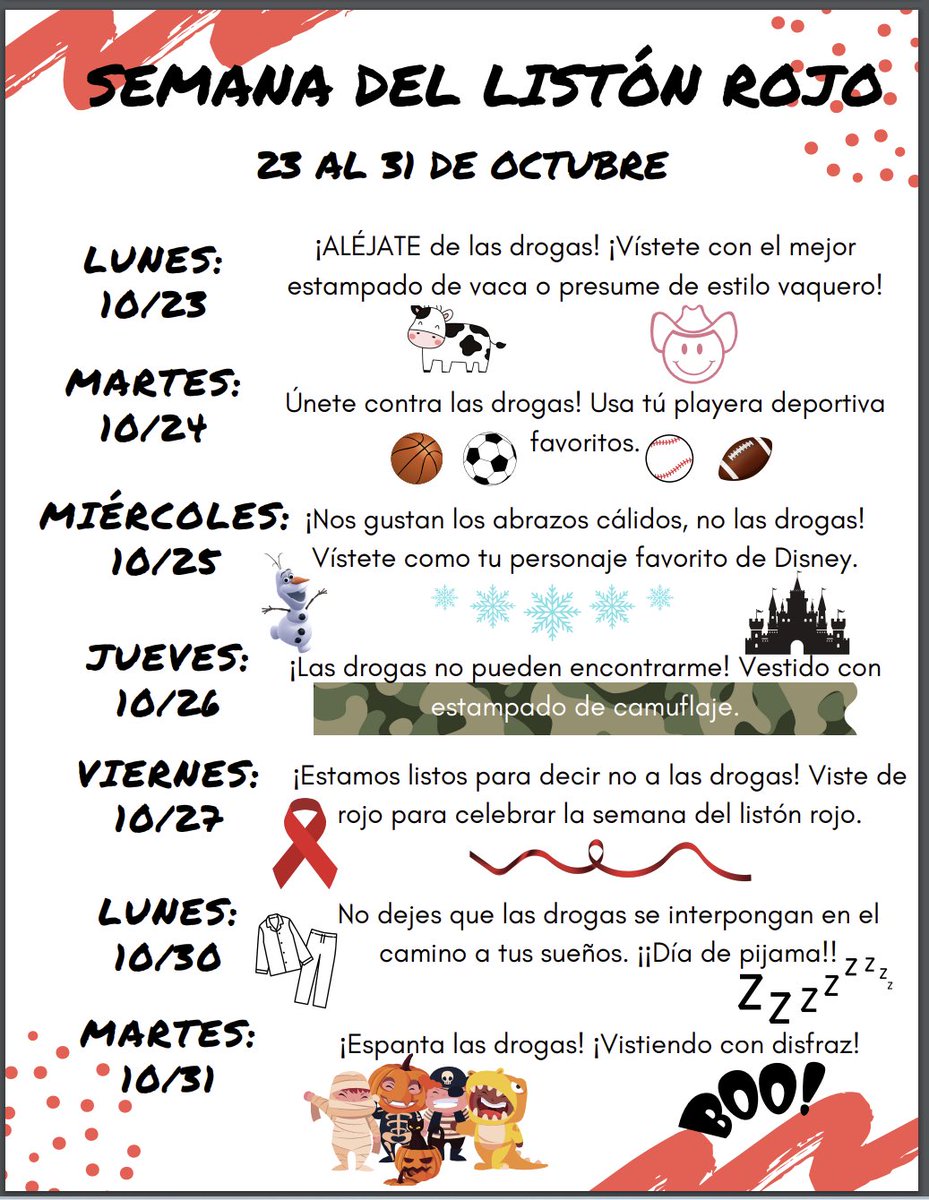 We have some fun dress up days for Red Ribbon Week.