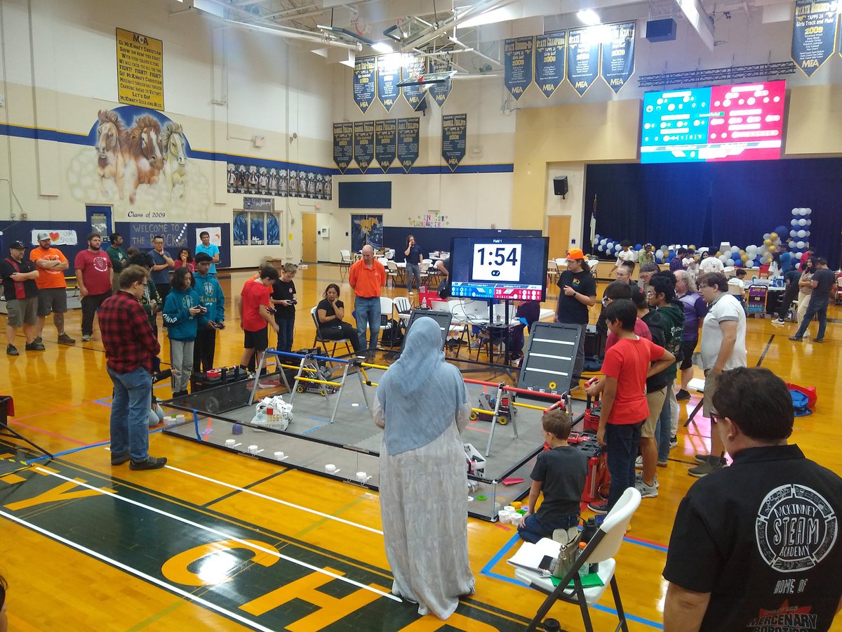 FTC_NTX's tweet photo. Our last match here at N-League Meet 1. It was great to see CENTERSTAGE robots in play today that can hang and shoot their drones (paper airplanes). https://t.co/0hgqeTYOld
