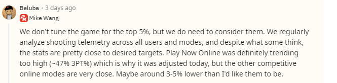 BADGEPLUG's tweet photo. Mike Wang says basically the game is not made for the Top Players, however they are considered. He also says the total of all players are shooting close to what he wants them to be. https://t.co/IVAx0Q3Krd